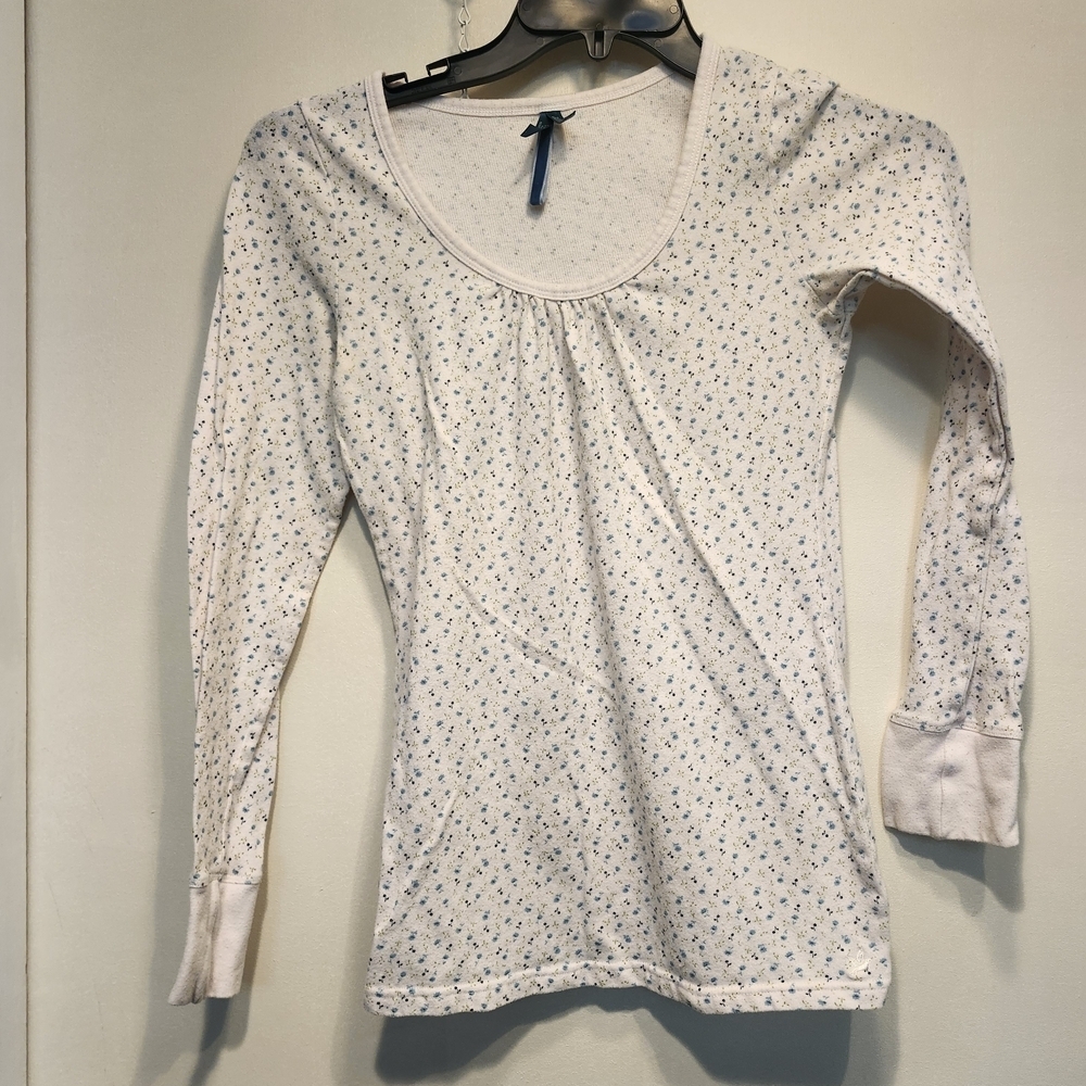 Aerie Cream and Blue Floral Long Sleeve Tee